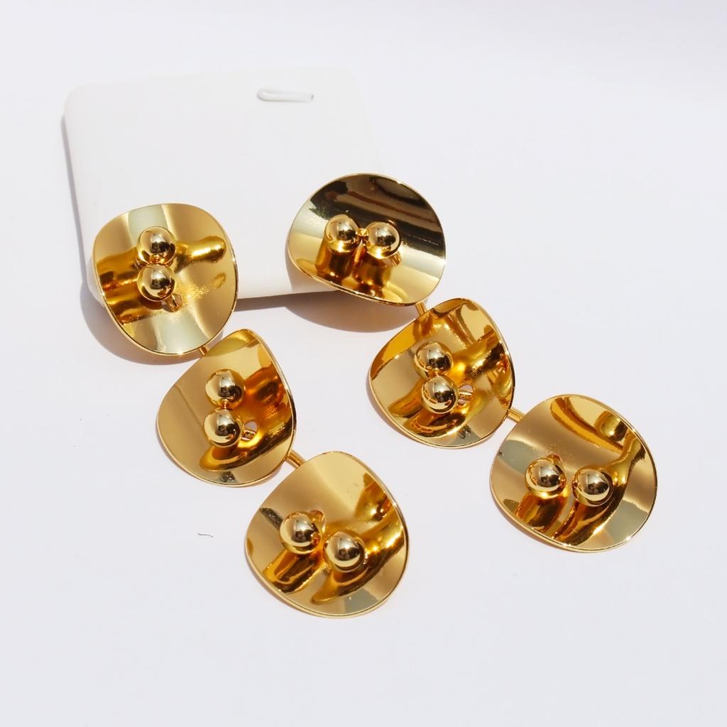 Copper Plated 24K Real Gold Style Geometric Round Brand Small Gold Beads Exaggerated Long Earrings Women'S Earrings 240