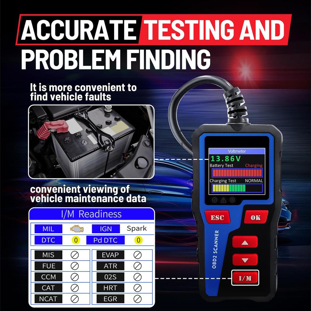 OBD2 Scanner Car Diagnose Tool LED Display Engine Fault Handheld At300 Enhanced Professional Cars