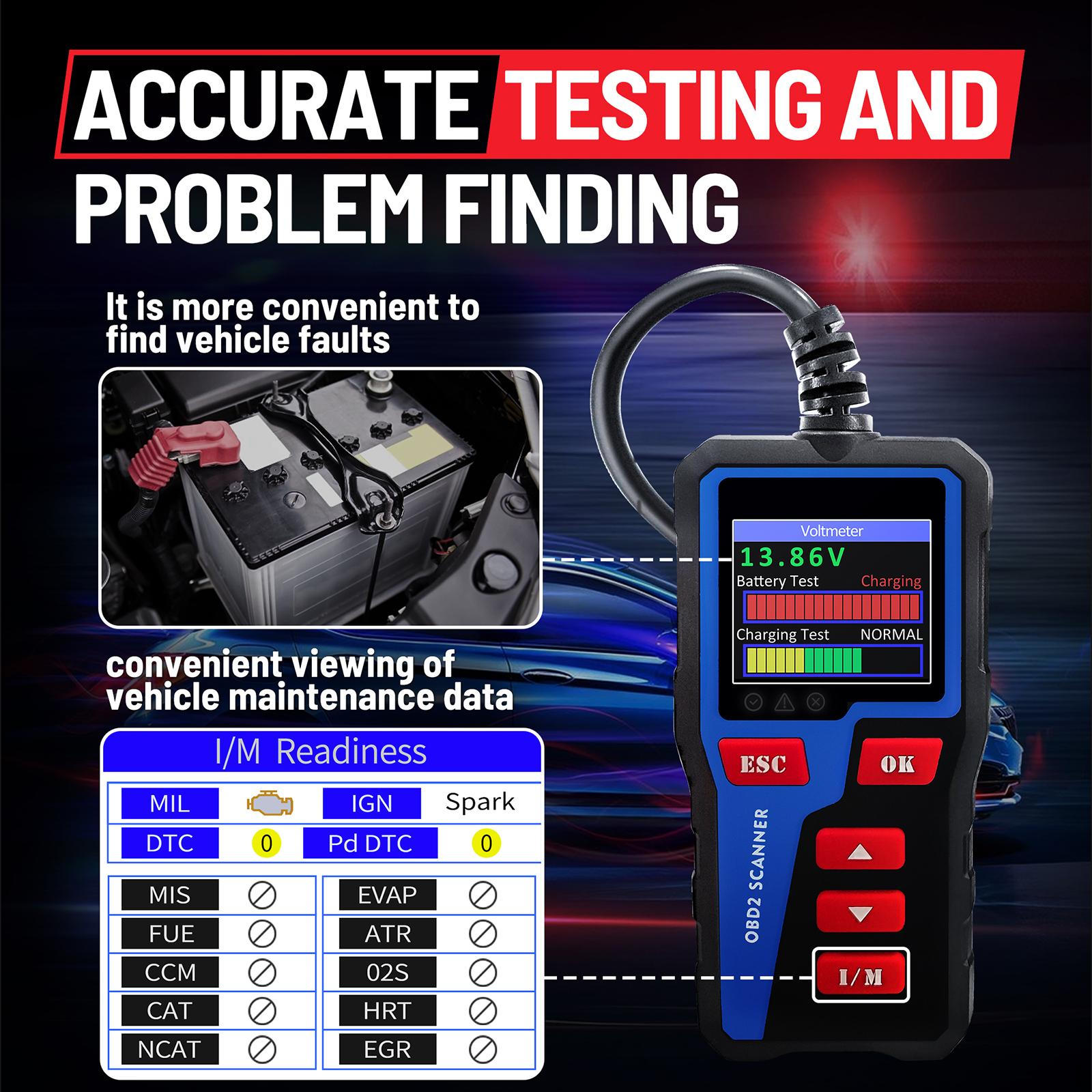 OBD2 Scanner Car Diagnose Tool LED Display Engine Fault Handheld at300 Enhanced Professional Cars