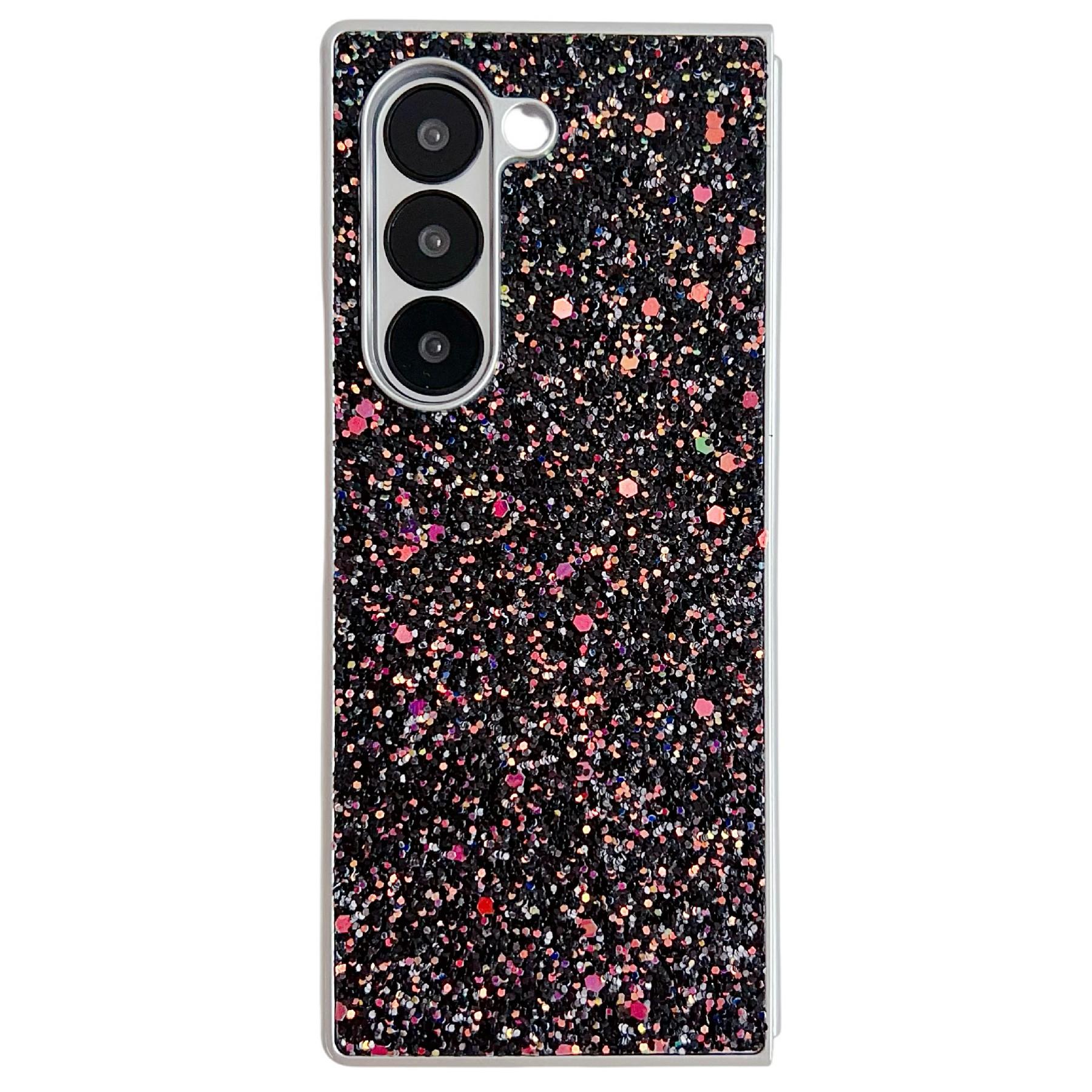 

For Samsung Galaxy Z Fold7 5G Case Rubberized Silver Edge Phantom Glitter Hard PC Phone Cover Black