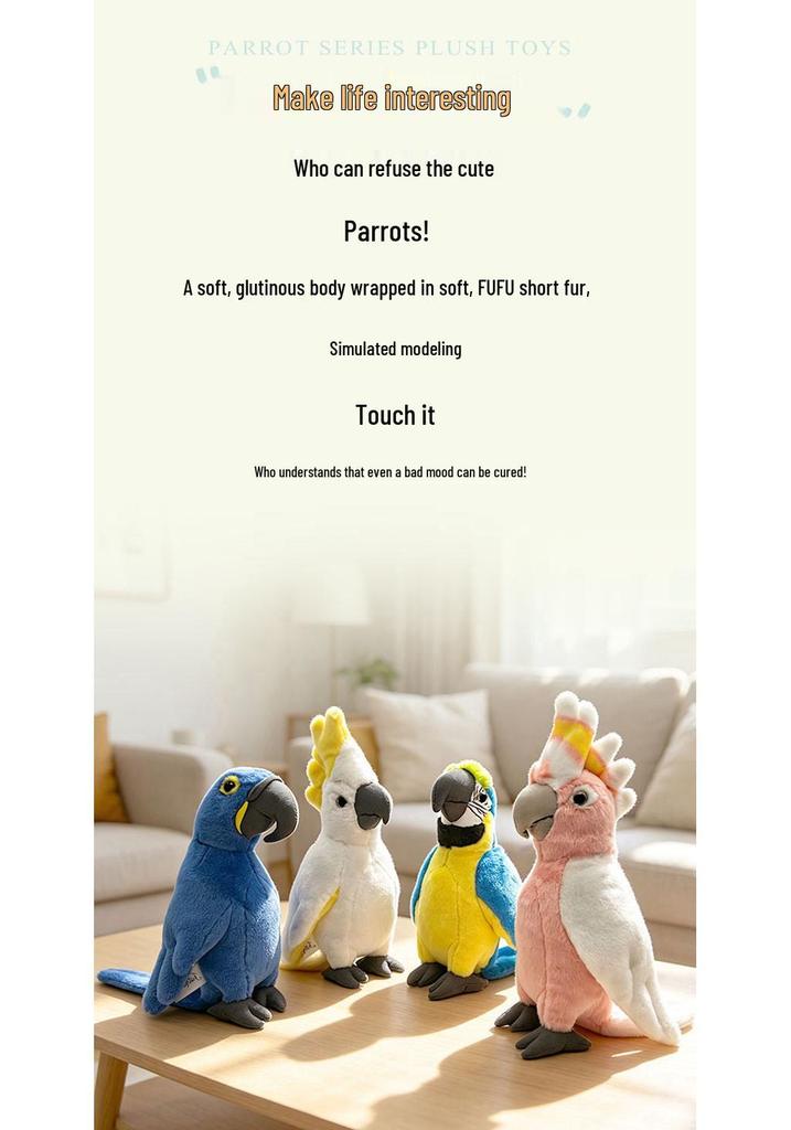 Pink Macaw Parrot Plush Toy - Realistic Small Bird Doll for Children
