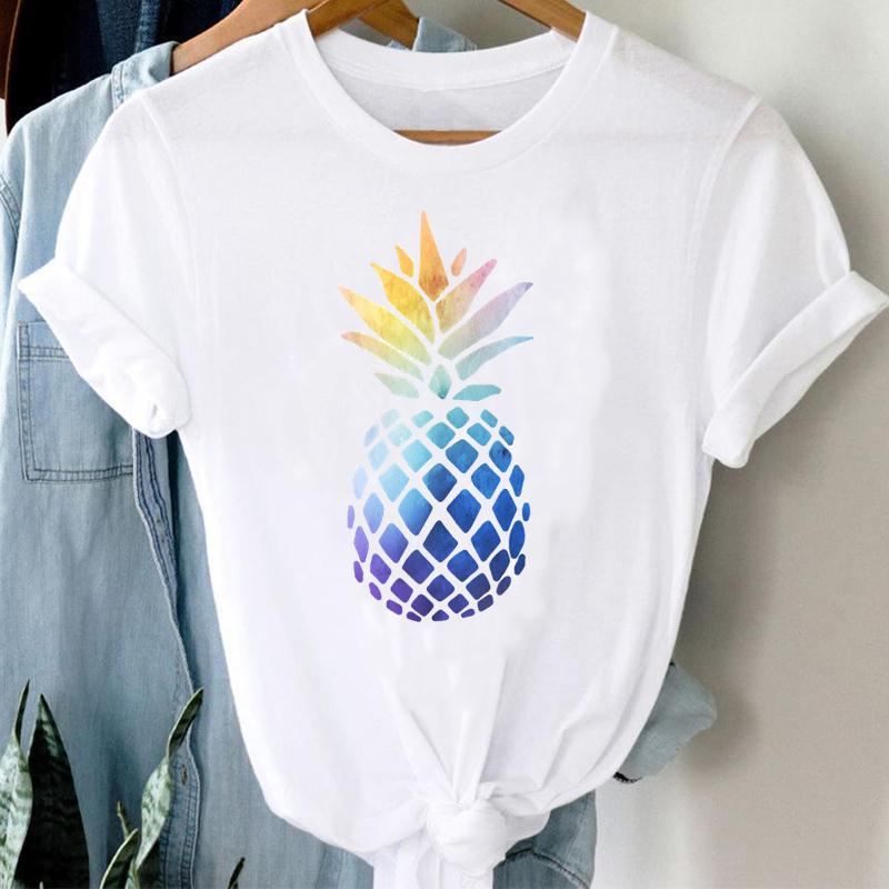 90er Jahre Damen Aquarell Ananas Süß Trend Niedlich Kurzarm Sommer Mode Print T-Shirt Top T-Shirt Dame Damen Kleidung Freizeit Grafik T-Shirt