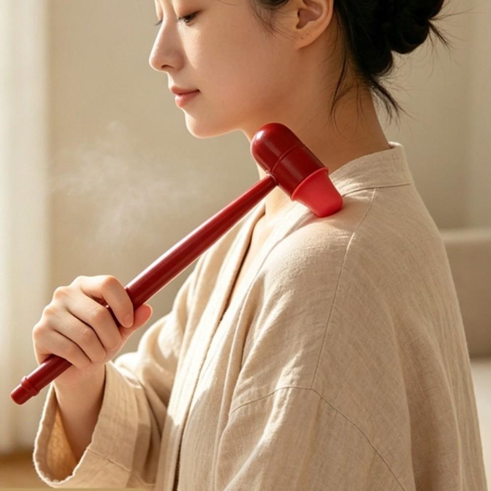 Rubber Head Massage Stick Wooden Handle Acupoint Hammer Handheld Body Massager  Daily