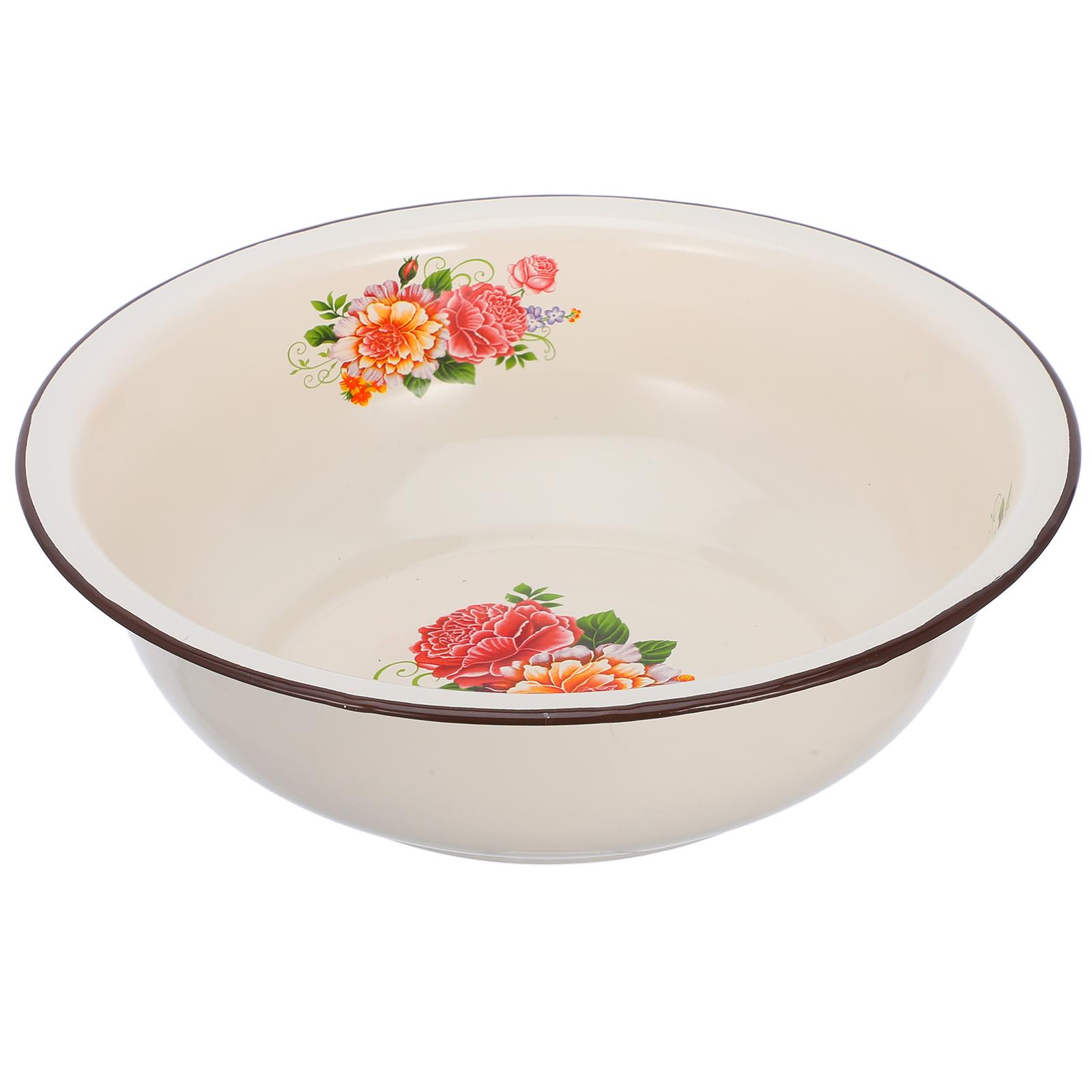 30CM Chinese Enamel Bowl Large Capacity Basin Vintage Mixing Bowls Kitchen Fruit  Bowl Dough Baking Pan Enamelware Wash Basin