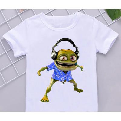 T-shirts Drôles pour Garçons Nouveaux T-shirts pour Enfants à Imprimé Dessin Animé Anime Crazy Frog Vêtements Hip-Hop Hauts T-shirt Blanc à Manches Courtes