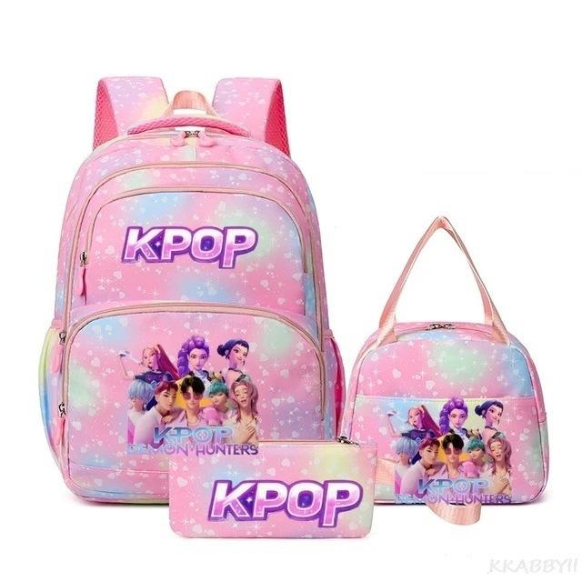 Three-Piece Kpop Demon Hunter Girl Color School Bag Lunch Bag Pencil Case Set Gift Box