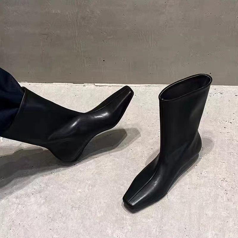 Fashion Luxury High Quality 2025 Wedges Middle boot Square-head Slip-on thick heels low heels Modern boots Simple style Women's Boots