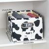 1PC Cotton and Linen Uncovered Drawer Style Storage Box, Black and White Cow Printed Clothing Storage Box
