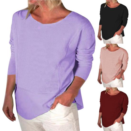 

Осенняя рубашка с длинным рукавом, однотонная весенняя женская блузка с круглым вырезом