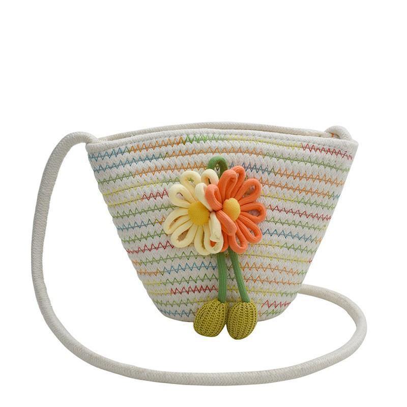 Cotton Rope Woven Bag Cute Flower Shoulder Ins Bucket Women's Beach Cross-body