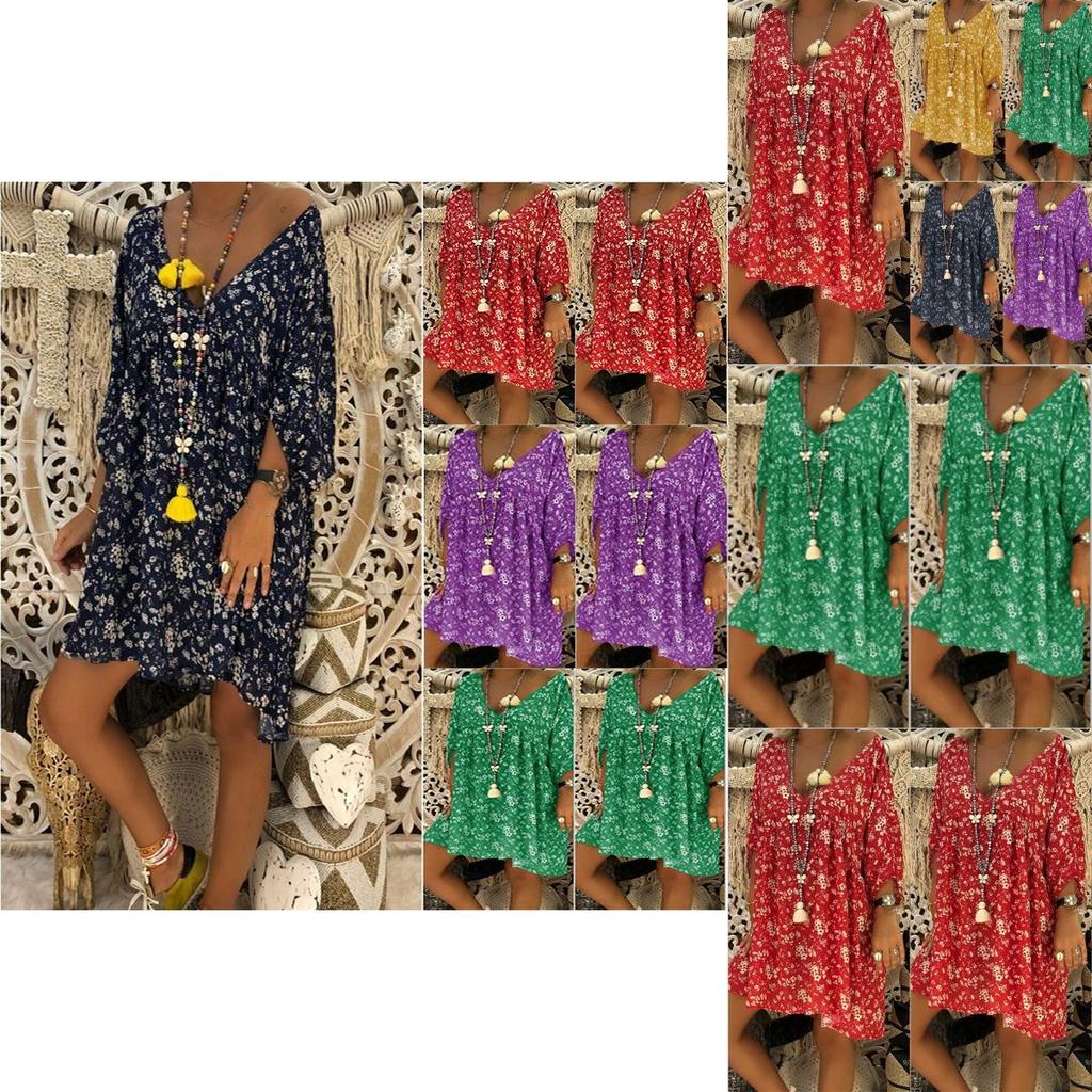 Neck V Women Caftan Baggy Dress Ladies Vintage Hippie Boho Beach Cover Plus Size