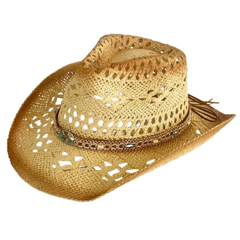 Western Straw Hat Handwoven Breathable Sun Hat Beach British Hat Elegant Wide Brimmed Straw Hat Panama Hat
