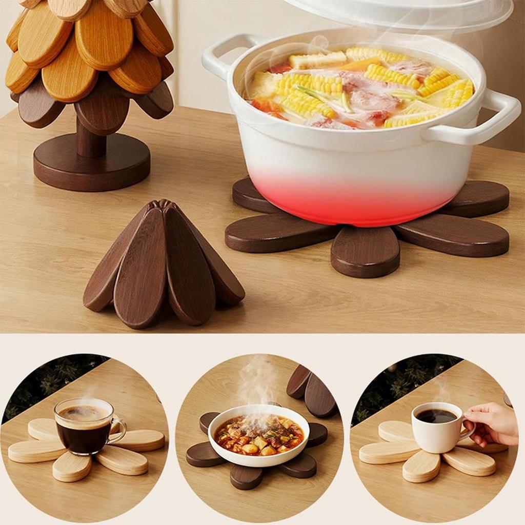 Wooden Table Coasters 5pcs Christmas Tree Trivets Heat Resistant Desk Coaster Tree Design Stand Table Mat Coaster Placemats