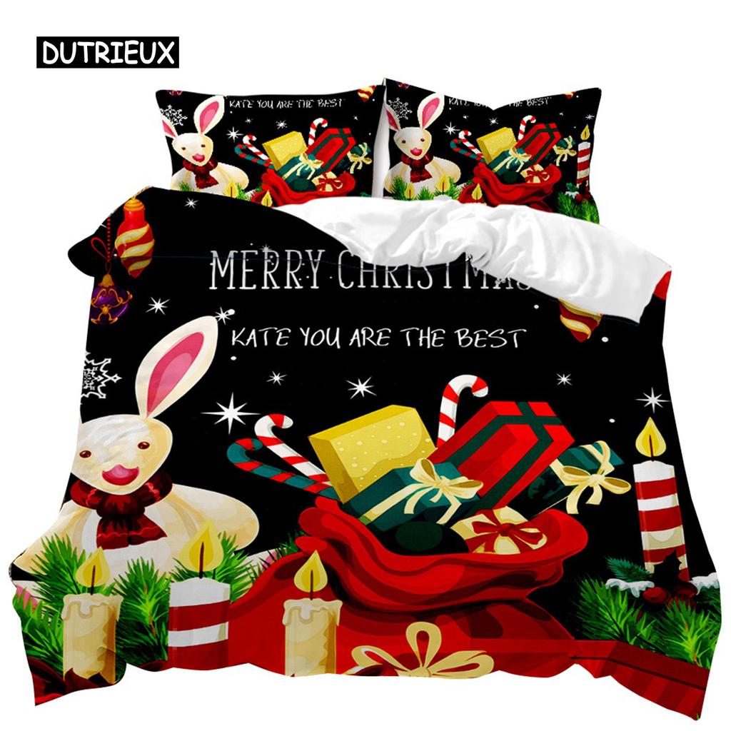 Christmas Duvet Cover Set Christmas Gift Bunny Candle Christmas Theme Bedding Set Double Queen King Size Polyester Quilt Cover