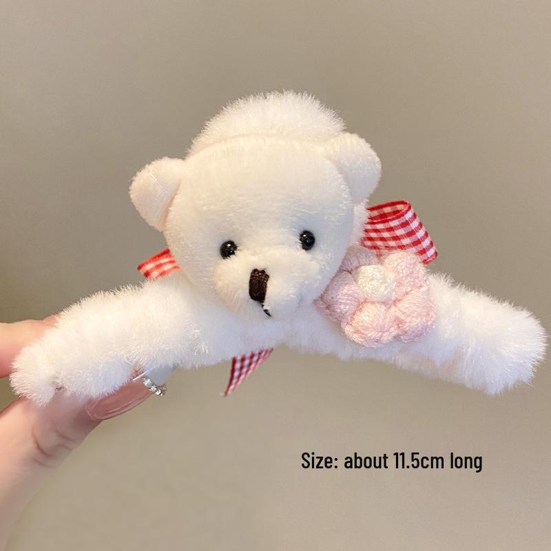 2025 Fall/Winter Teddy Bear Bow Hair Clip - Cute Fluffy Claw Shark Clip Accessory