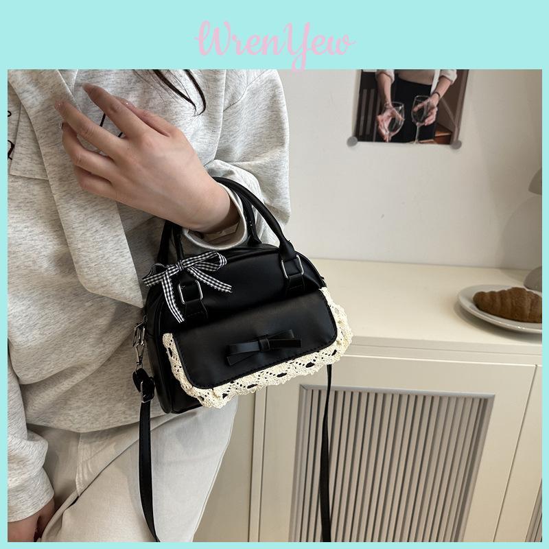 Style Bowknot Handbag Pu Leather Crossbody Bag With Zipper Closure For Casual Outings