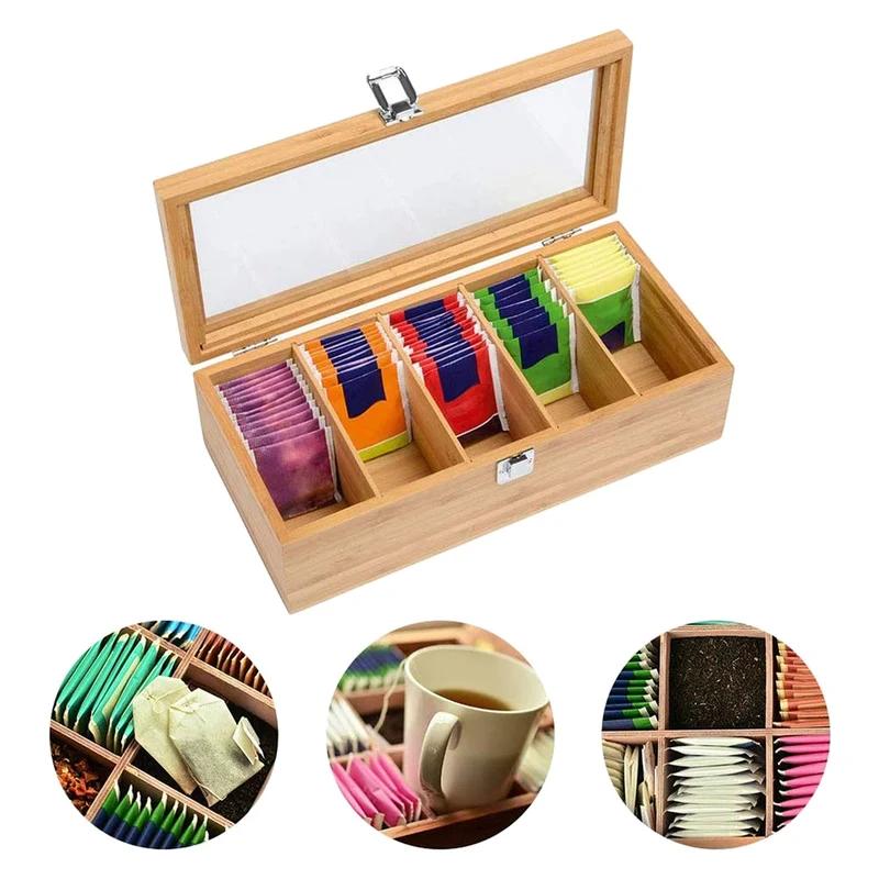 1pc Bamboo Tea Bag Storage Basket Transparent Glass Design Suitable for Storing Coffee and Tea Bags