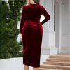 BITCED Plus Size Long Sleeve Velvet Bodycon Dress Sexy Pleated Wrap-Style Deep V-Neck Party Cocktail Gown