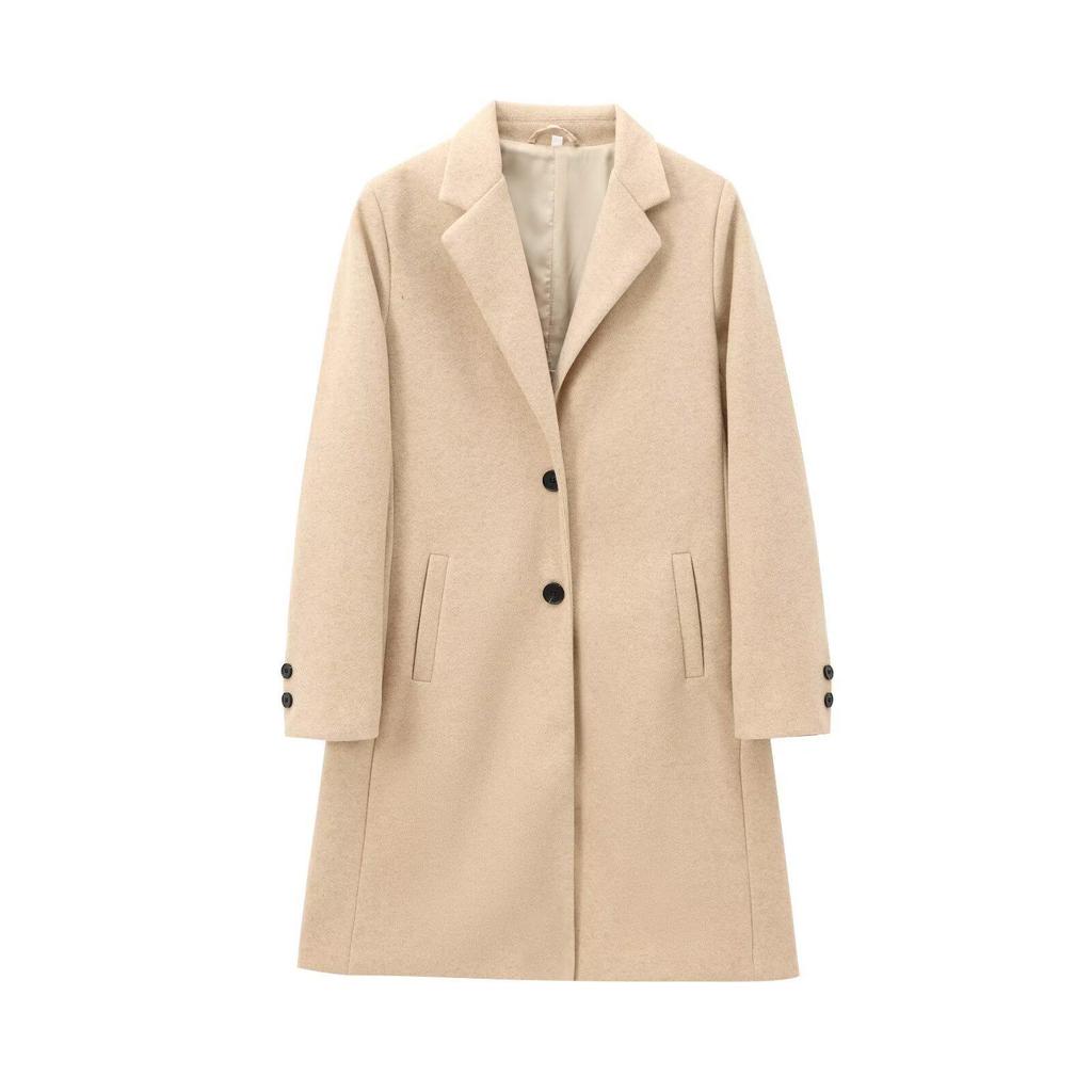 2024 Autumn Women's European & American Style Soft Lapel Long Sleeve Wool Coat