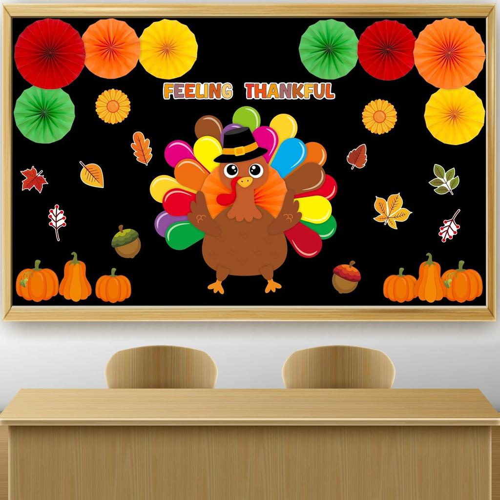 Ceiba Tree Thanksgiving Bulletin Board Decorations with Paper Fans Thankful Turkey Bulletin Board Classroom Decorations Set Leaves Pumpkin Cutouts