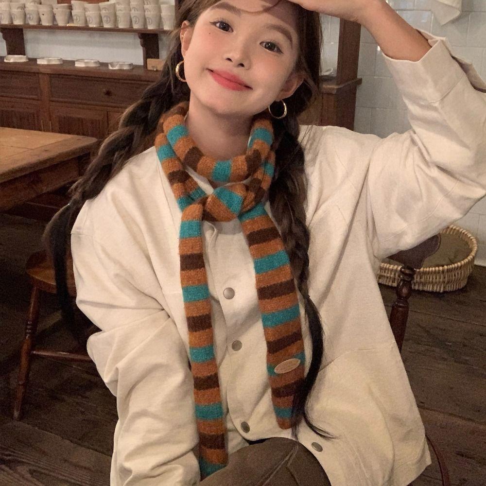 Narrow Cashmere Knitted Scarf Korean Style Winter Shawl Soft Striped Scarf  Student
