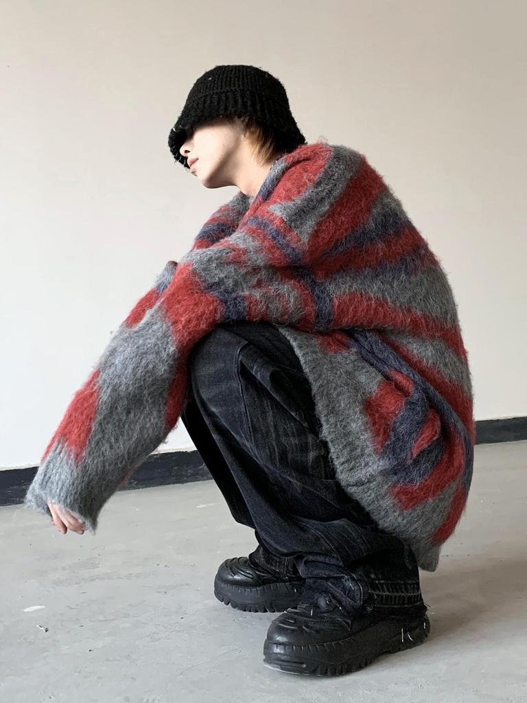 American Retro Winter Style Mohair Gradient Striped Sweater
