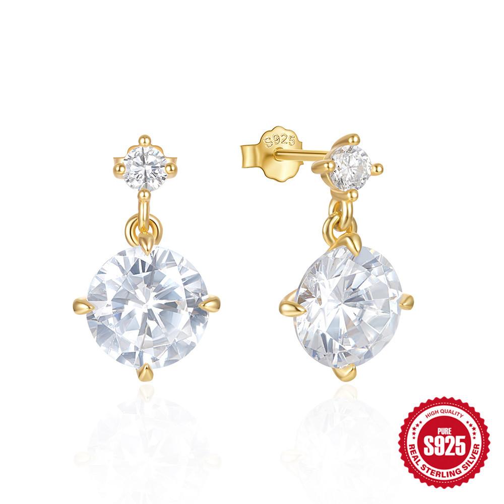 925 Silver Luxury Diamond Earrings Ladies Engagement Wedding Bride Wedding Season Accessories Big Diamond Stud Earrings Earrings Popular