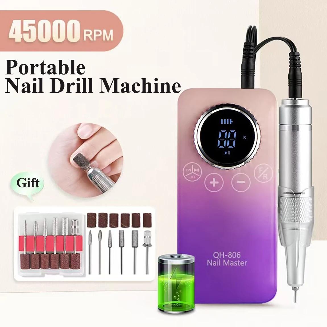 

45000 об/мин Перезаряжаемая машинка для маникюра и педикюра, портативная пилка для ногтей