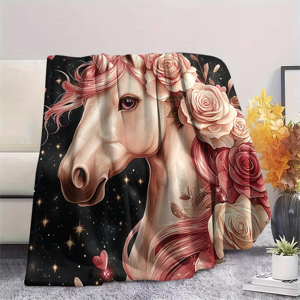 Unicorn Print Flannel Blanket, High Quality Comfortable for All Seasons, Home Decor, Warmth and Comfort, Perfect for Christmas Gifts