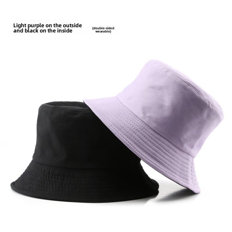 Female Spring and Autumn Personality Double-sided Light Plate Solid Color Bucket Hat Outdoor Sunscreen Sunshade Sun Hat Basin Hat