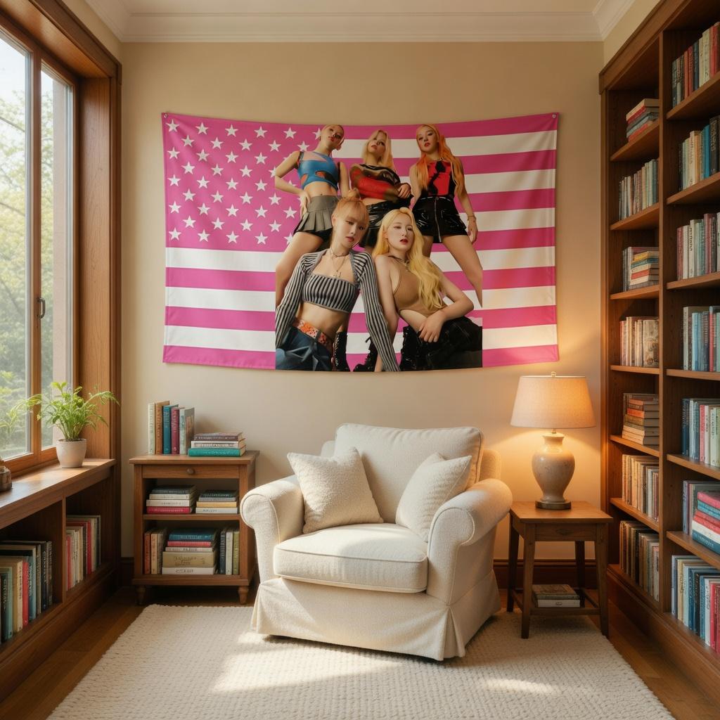 1Pc K-Pop Girl Group Style Tapestry, Pink Stripe Flag Wall Hanging, Aesthetic Decor For Dorm Bedroom Living Room