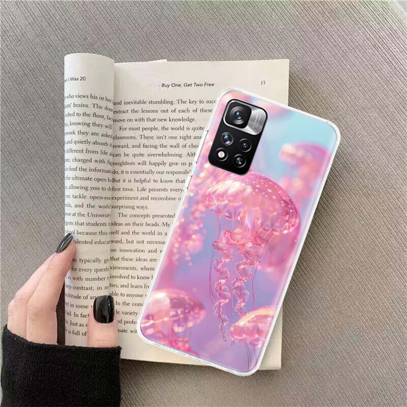 Enchanting Neon Jellyfish Phone Case For Redmi Note 13 12 Pro Plus 14 15 Pro 5G 11 11T 11E 11S 10 Pro 10S 9 9S Cover Cell Clear