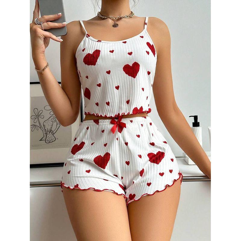 2025 New Sexy Pajamas Female Strawberry Heart Printing Fashion Sling Best Selling Sweet Cute Loungewear