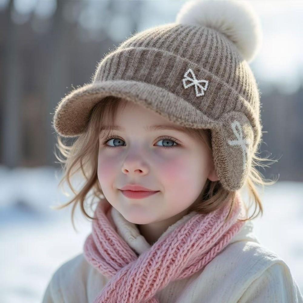 Adjustable Kids Baseball Cap Thickened Beanie Cap Cute Knitted Hat With Brim Winter