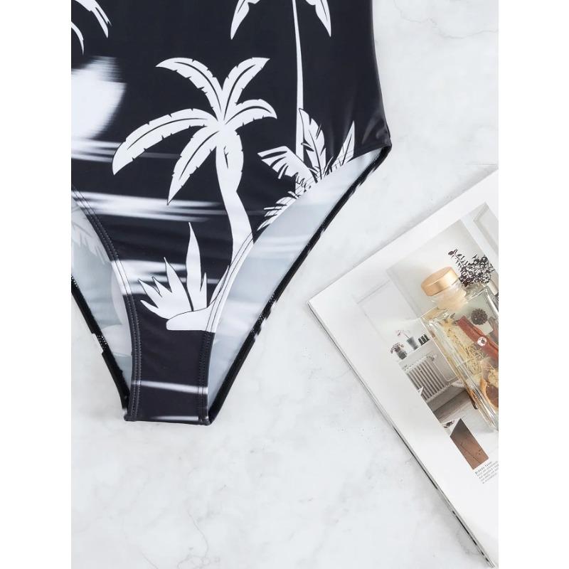 2025 Tropical Print Push Up Swimsuit Women One Piece High Cut Swimwear Female Bathers Bathing Swimming Suit Beachwear Monokini