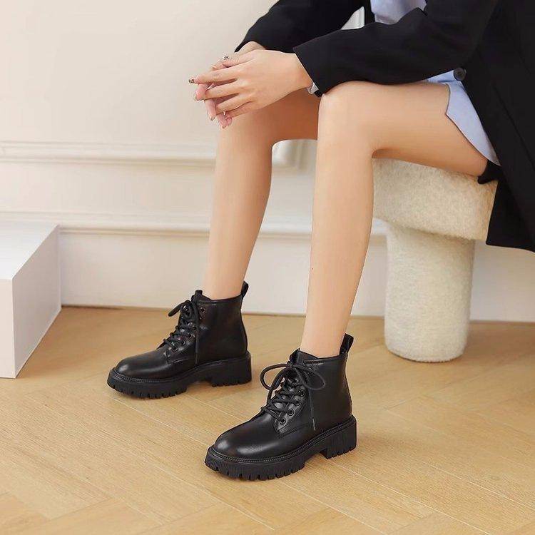 Soft-soled Martin Boots for Women 2025 Autumn and Winter Foreign Style New British Style Thick-soled Soft Leather Velvet Versatile Short Boots for