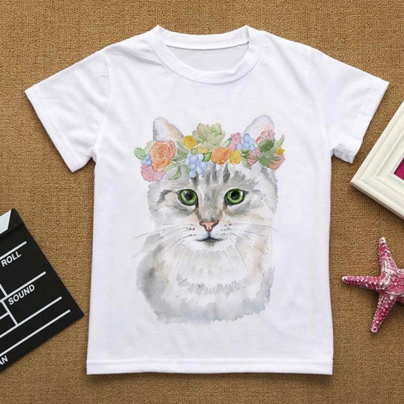 Flowers Summer Clothes Love You Cat CartoonsTShirt Baby Things For Girls Clothes For Boy T Shirt Kids Boy White Short Sleeve Top