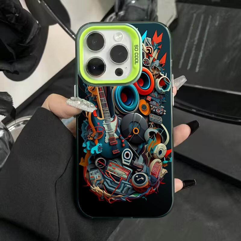 Cool Graffiti Mechanical Pattern TPU Basic Phone Case for iPhone 16 15 Pro Max 16E 14 13 12 11 XS X XR 7 8 Plus Hard Back Cover