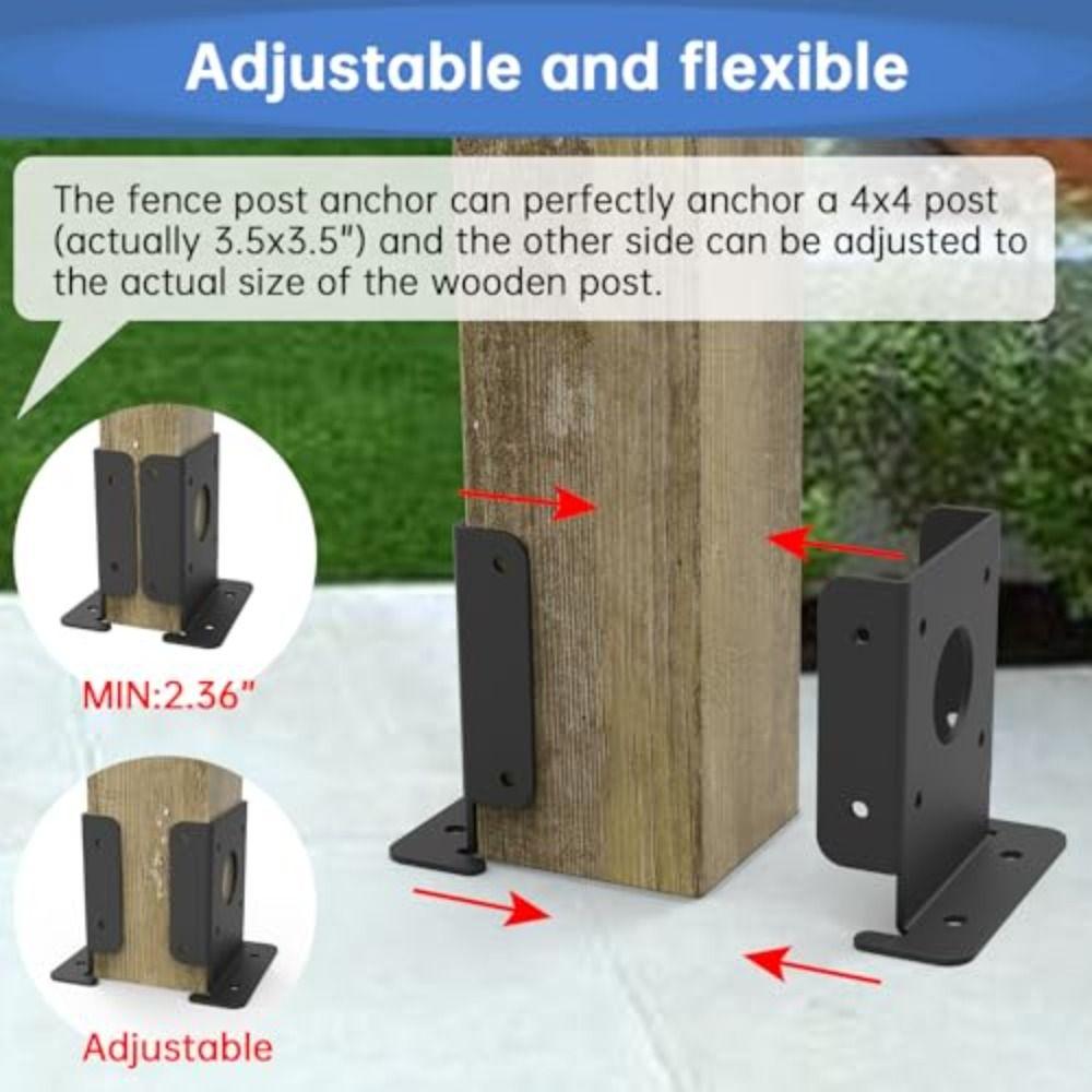 2pcs Sturdy Support Wood Fence Pergola Brackets Adjustable Design Easy Installation Post Base Brackets Black Sturdy