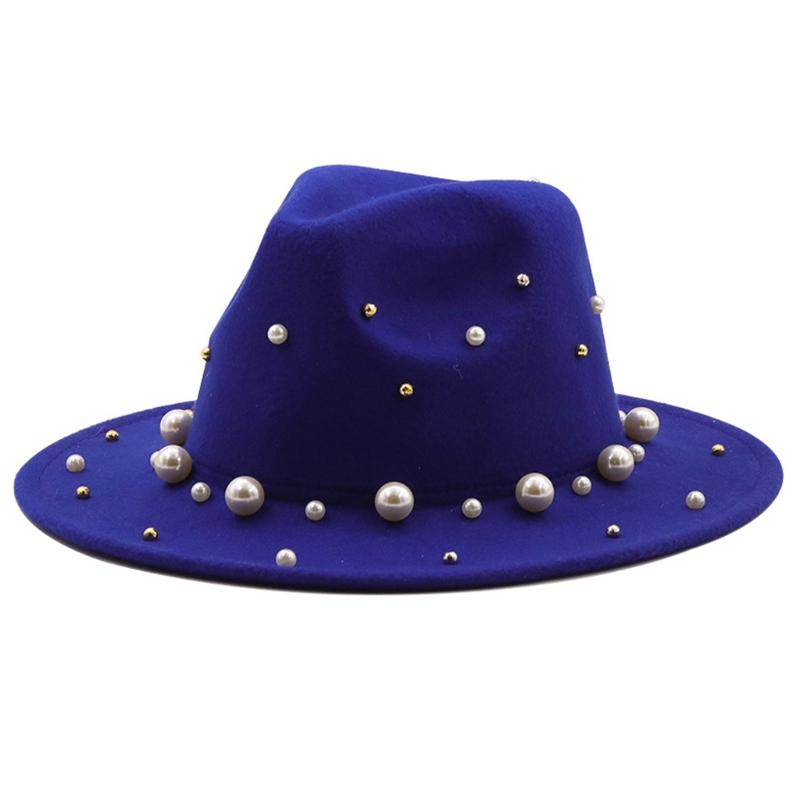 Fashion Classic Fedora Wool Big Brim Pearl Jazz Top Hat Church Hat Adult Dancer Costume Accessory Prop for Women and Men