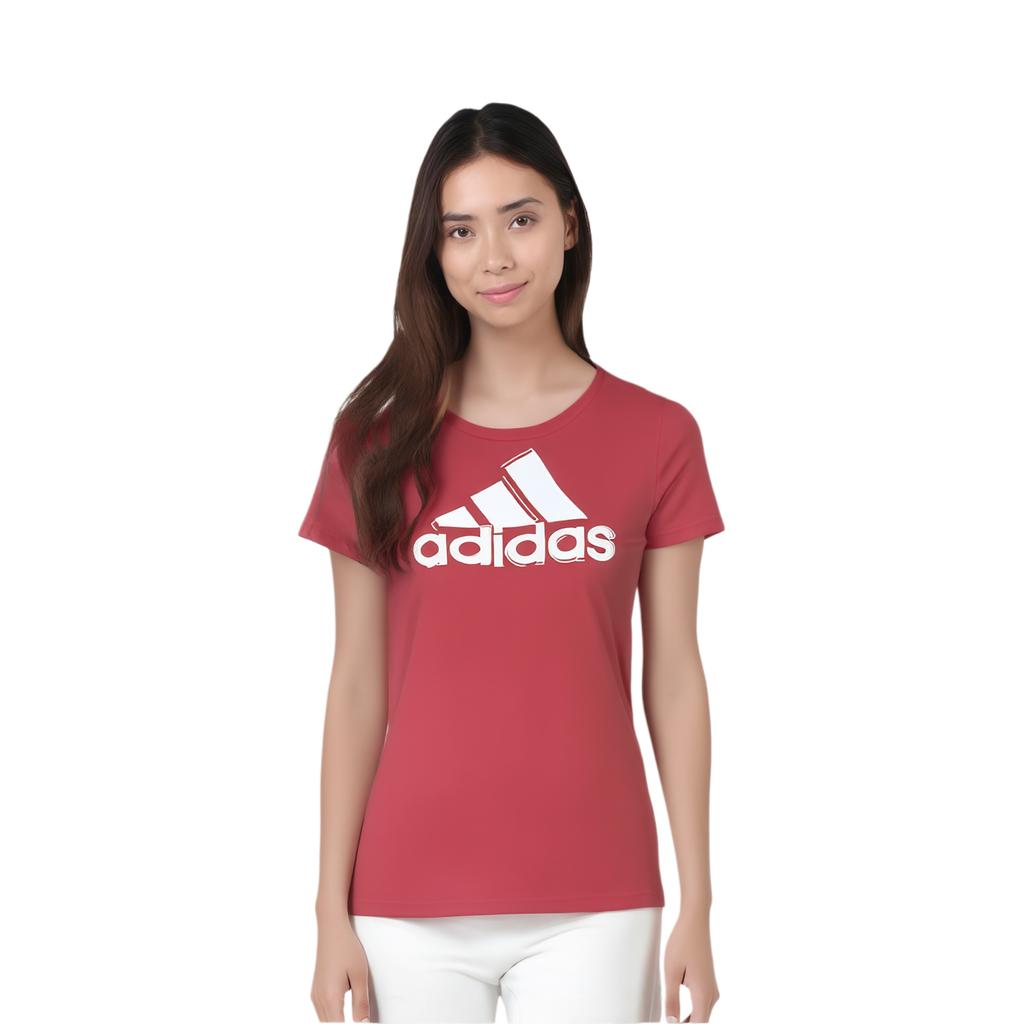 Adidas Logo Print Casual Sport Training Crew Neck T-Shirt Women Tops Pink AI6167
