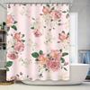 Vintage Pink Floral Shower Curtain with Green Leaves Decorative Bathroom Waterproof Fabric European Style Modern Home Decoration