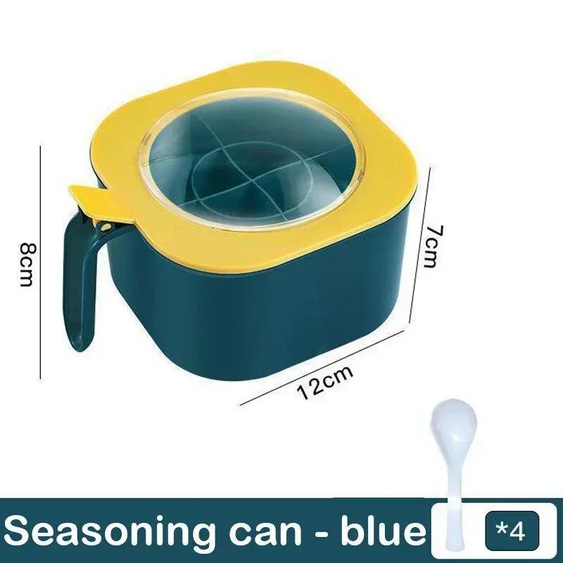 Kitchen Tools 4-In-1 Seasoning Box Spoon Spice Jar Multi-compartment Salt Pepper Seasoning Pot Accessories Condiment Container
