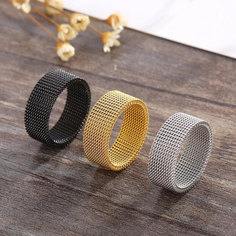 Fashion New Mens Modern Stainless Steel Mesh Band Ring 4mm 8mm Wide For Men Women Retro Jewelry Gift