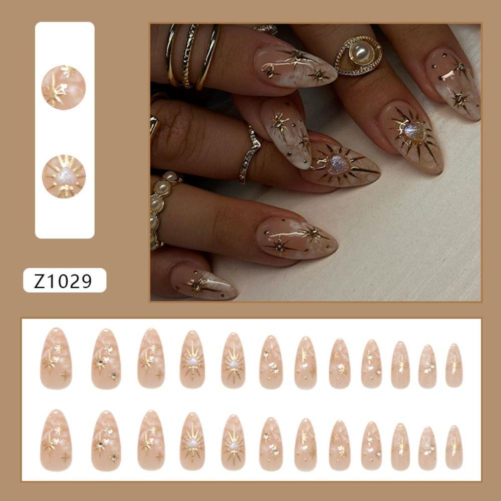 24pcs Long Almond Fake Nails French Nail Tips Manicure Press On Nails  DIY