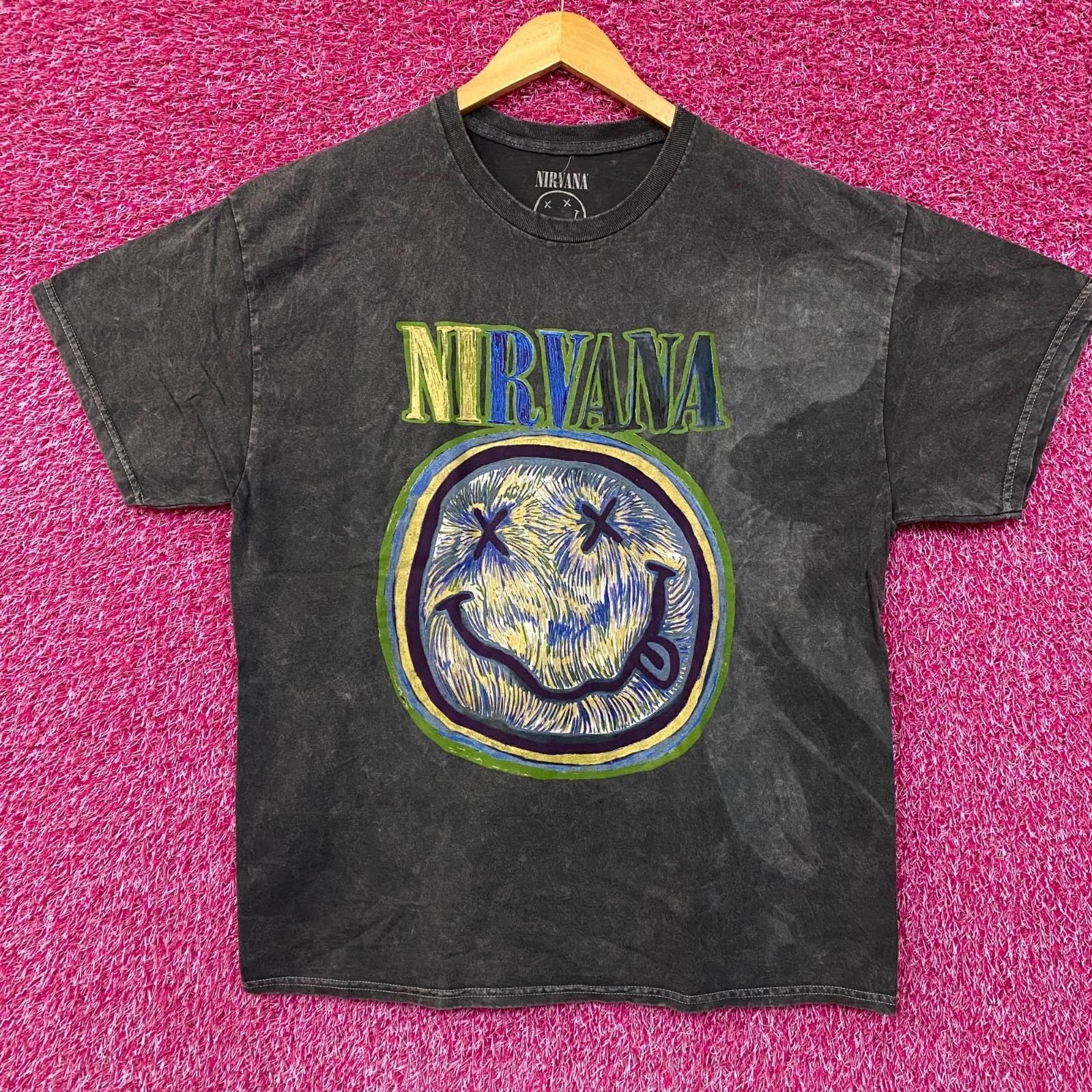 Nirvana Dead Smiley Face Acid Wash Grunge 100% Cotton T-shirt Mens Tees Top L