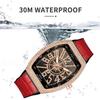 PINTIME Men's Watches Luxury Tonneau Type Metal Shinning CZ Case Rubber Strap Fashion Quartz Wristwatch Male Clock Relogio Gifts