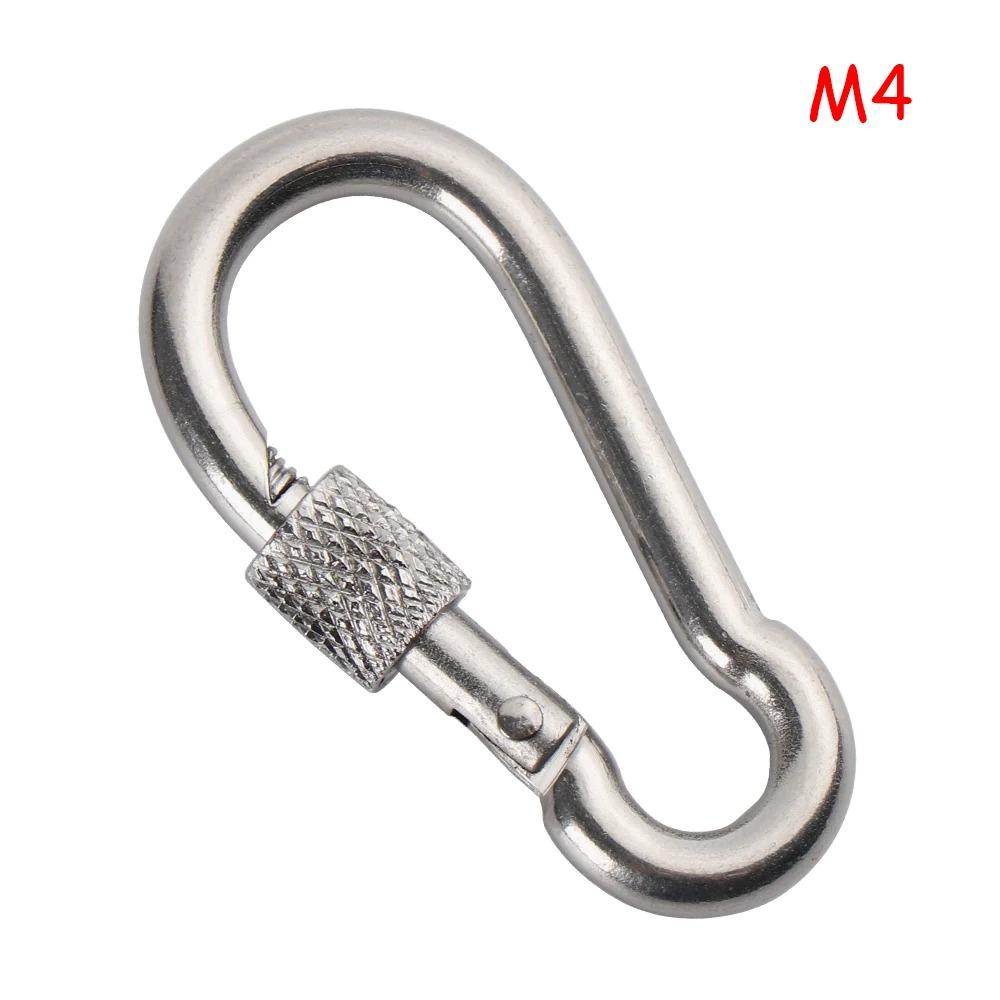 5pcs Stainless Steel Lock Ring M4-M12 Safety Snap Hook Carabiner Spring Snap Quick Link Outdoor Camping Gear Equipment.