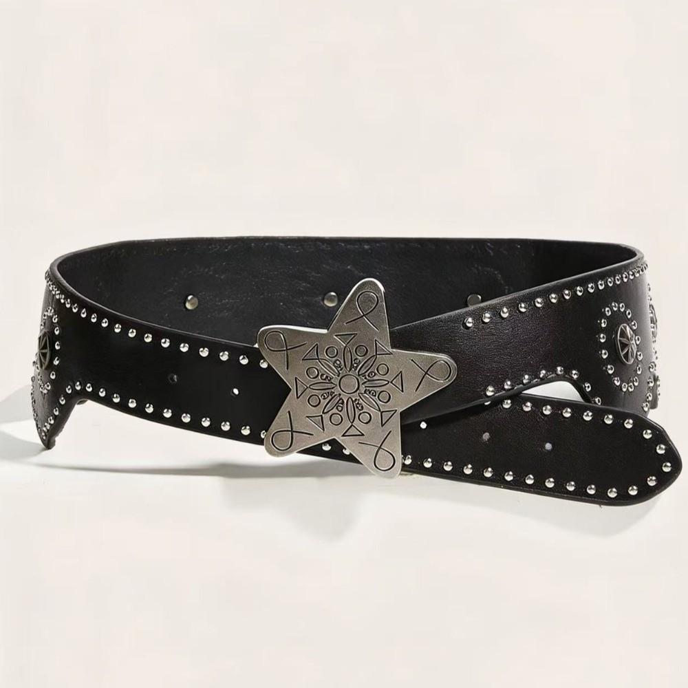 Solid Color Star Buckle Belt Multifunctional Wide Waistband Waist Chain Women's Accessories