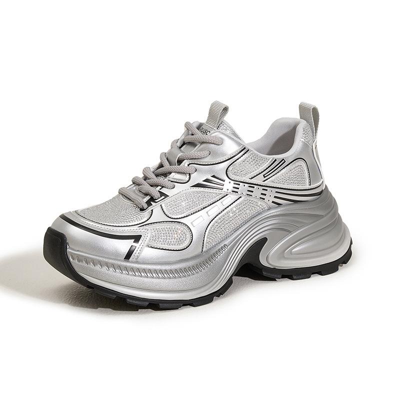 Silver Platform Dad Shoes Women's 2025 Spring New Height Increase Not Tired Feet Advanced Sense Casual Running Sports Shoes
